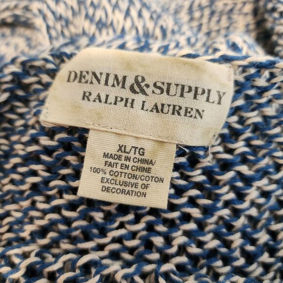 Ralph Lauren Denim & Supply Open Knit Sweater XL Boat Neck 100% Cotton Blue - Picture 7 of 7